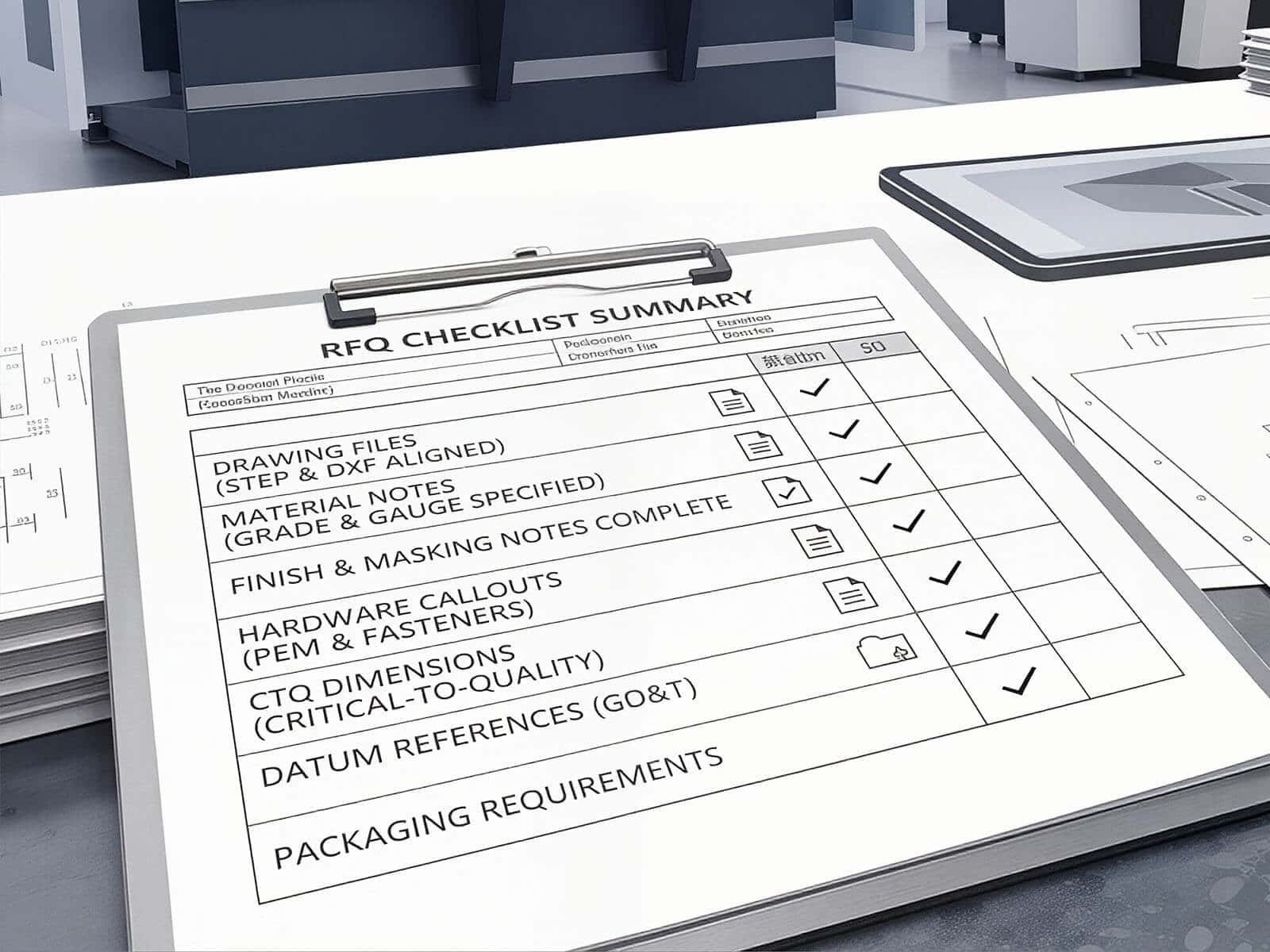 Press brake RFQ checklist overview
